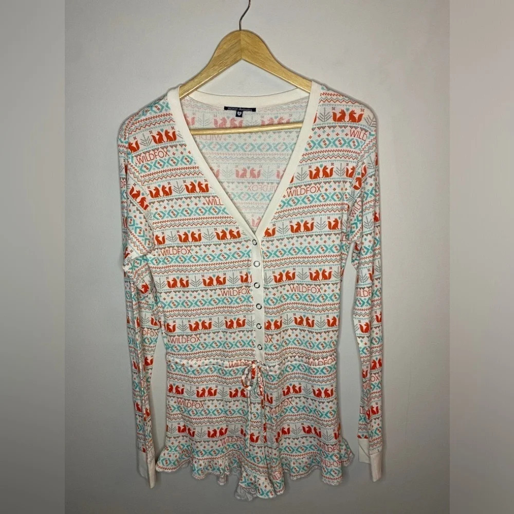 ✨Host Pick✨ Wildfox Intimates Fox Print “Ye old” Holiday Christmas Rustic Romper - Picture 3 of 8